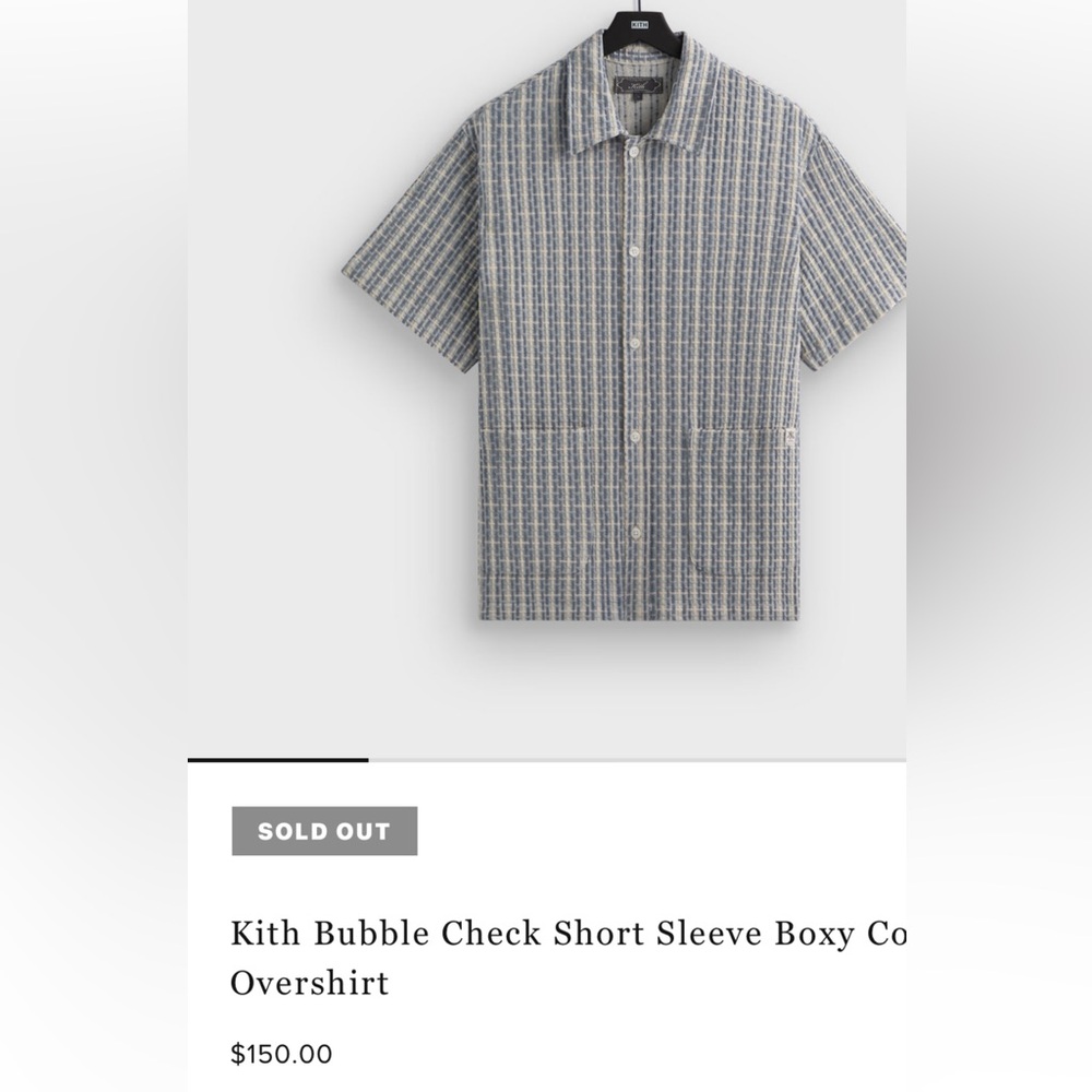 Kith Men's Blue and Gray Patterned Short Sleeve Shirt